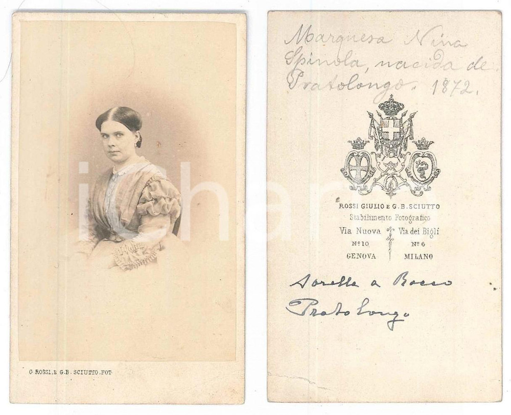 Fotografia d epoca originale 1872 GENOVA Marchesa Nina SPINOLA nata PRATOLONGO Foto SCIUTTO CDV 1