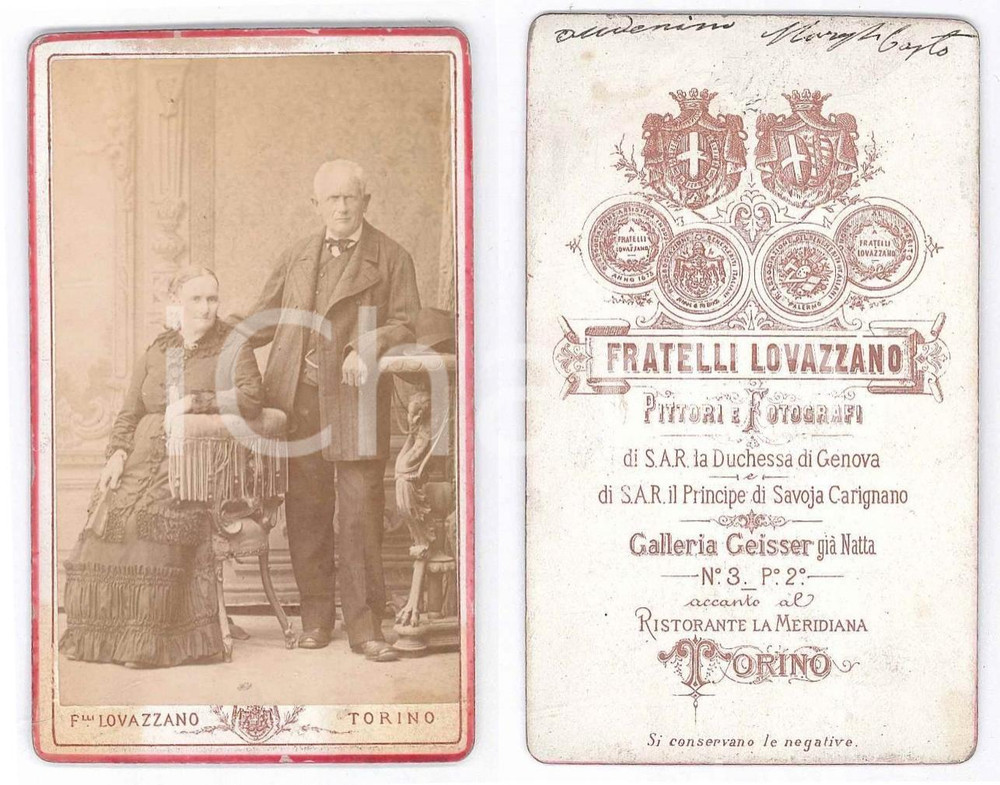 Fotografia d epoca originale 1880 ca TORINO Coppia di coniugi  Ritratto  Foto Fratelli LOVAZZANO CDV 1