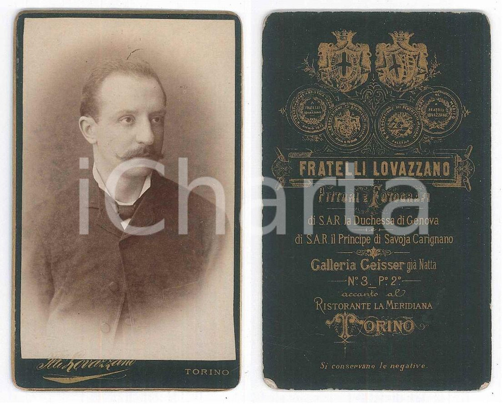 Fotografia d epoca originale 1880 ca TORINO Ritratto maschile  Busto  Foto Fratelli LOVAZZANO CDV 1