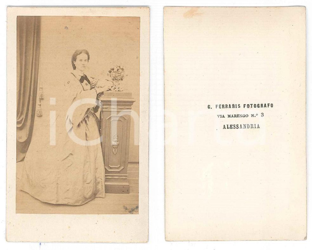 1870 ca ALESSANDRIA Donna in abito bianco - Ritratto *Foto G. FERRARIS CDV