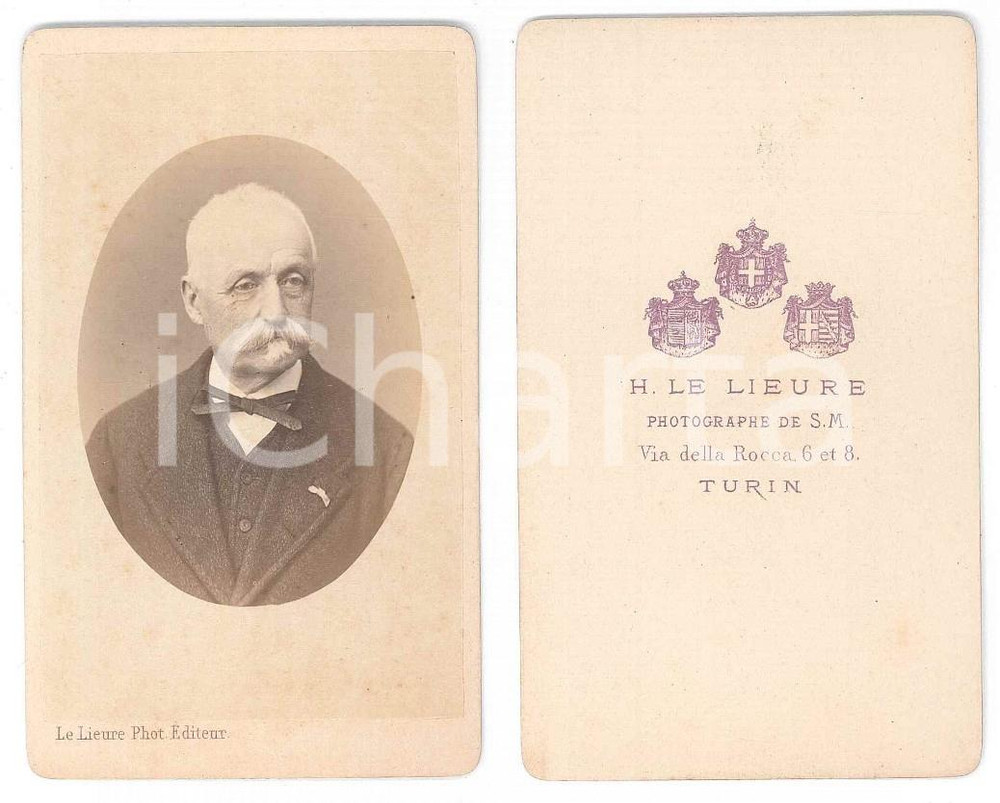 Fotografia d epoca originale 1870 ca TORINO Ritratto di uomo anziano  Busto Foto LE LIEURE CDV 1