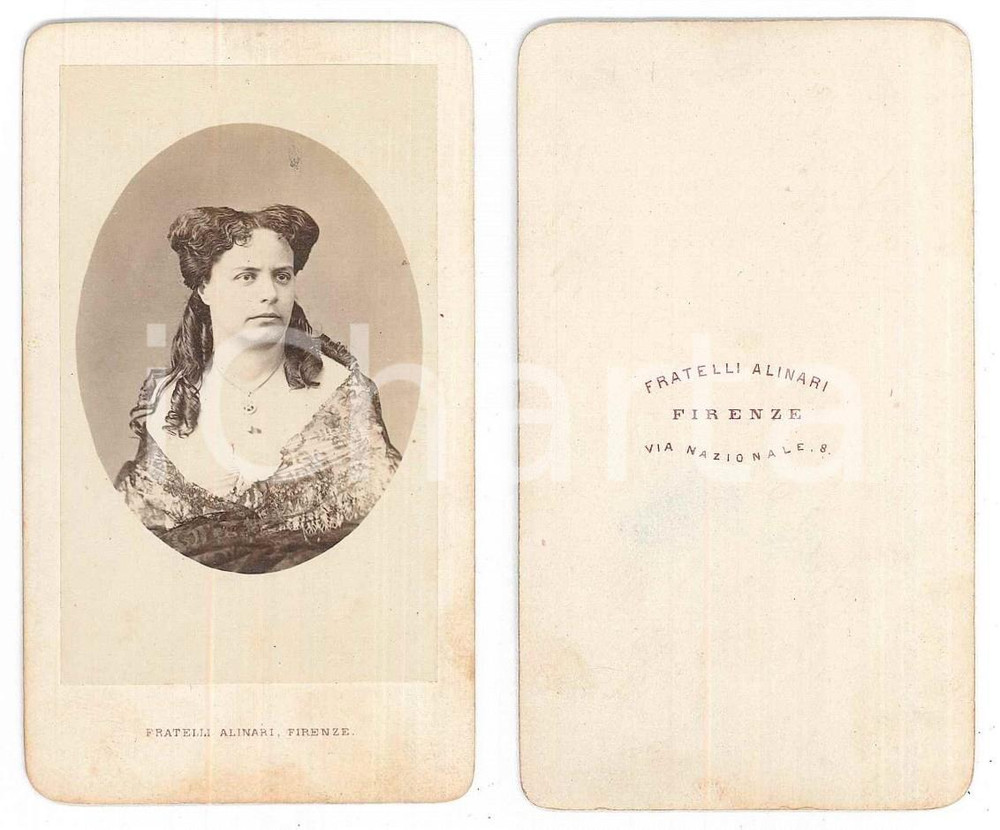 Fotografia d epoca originale 1870 ca FIRENZE Giovane nobildonna  Busto Foto Fratelli ALINARI CDV 1