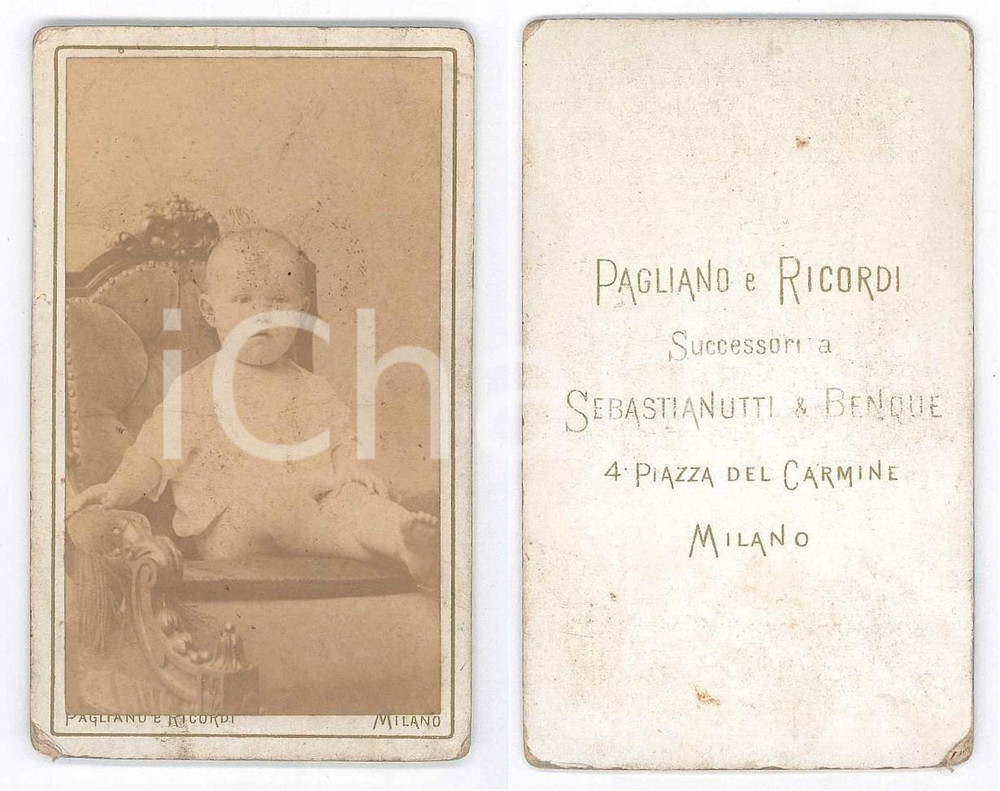 Fotografia d epoca originale 1880 ca MILANO Bambino in poltrona  Foto PAGLIANO E RICORDI CDV 1