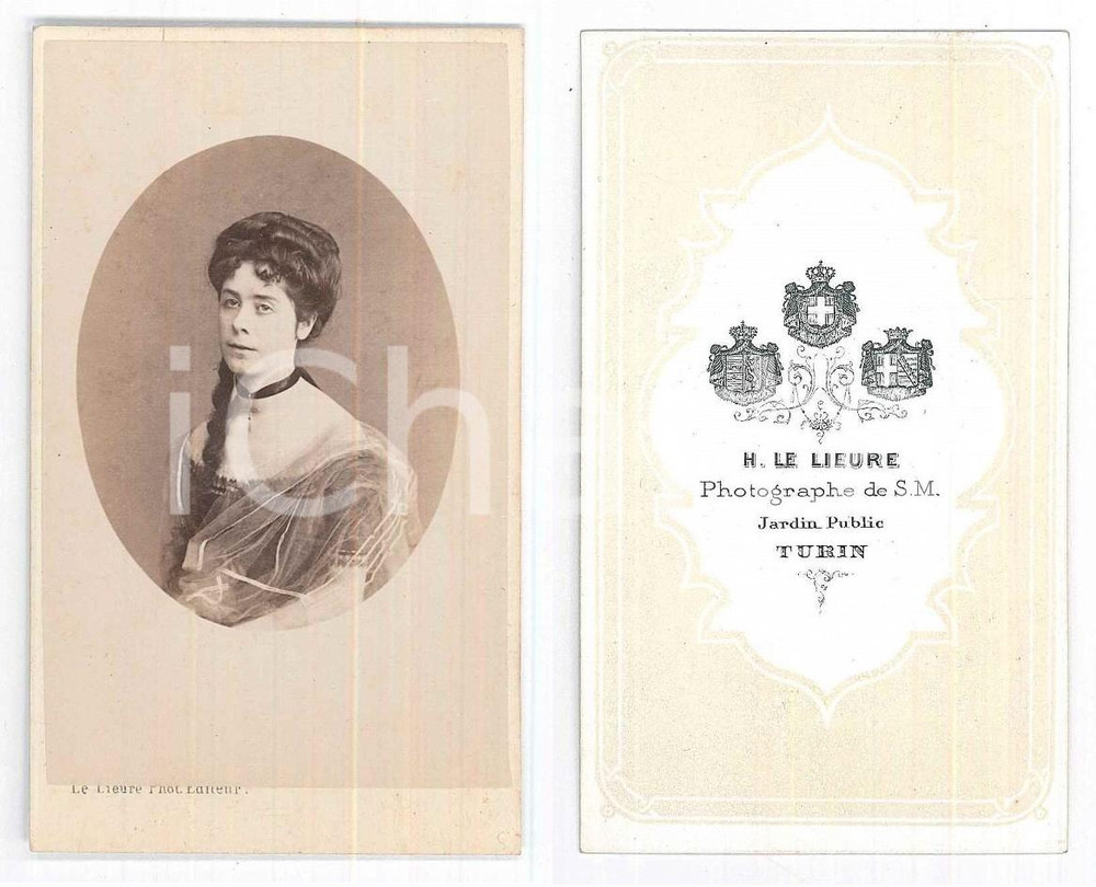 Fotografia d epoca originale 1870 ca NOBILTA  TORINO Giovane donna con lunga treccia Foto LE LIEURE CDV 1
