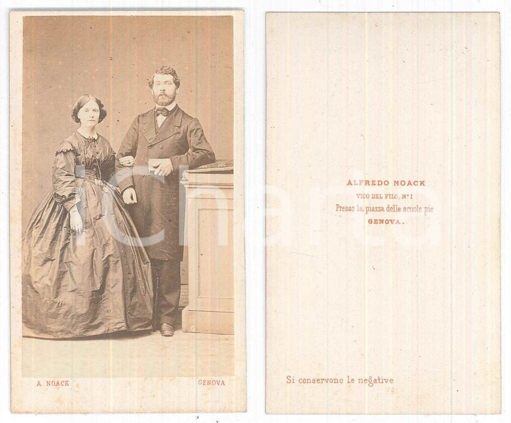 Fotografia d epoca originale 1870 ca GENOVA Coppia di coniugi  Ritratto Foto ALFREDO NOACK CDV 1