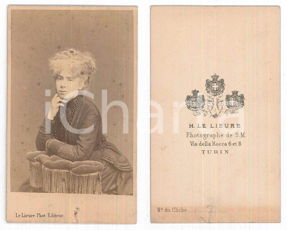 Fotografia d epoca originale 1870 ca TORINO Giovane donna in abito scuro Foto LE LIEURE CDV 1