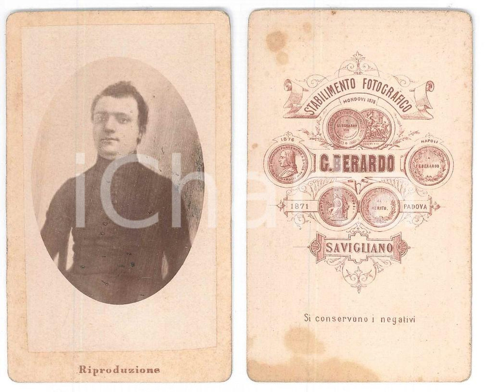 Fotografia d epoca originale 1880 ca SAVIGLIANO CN Ritratto di seminarista   Foto G. BERARDO CDV 1