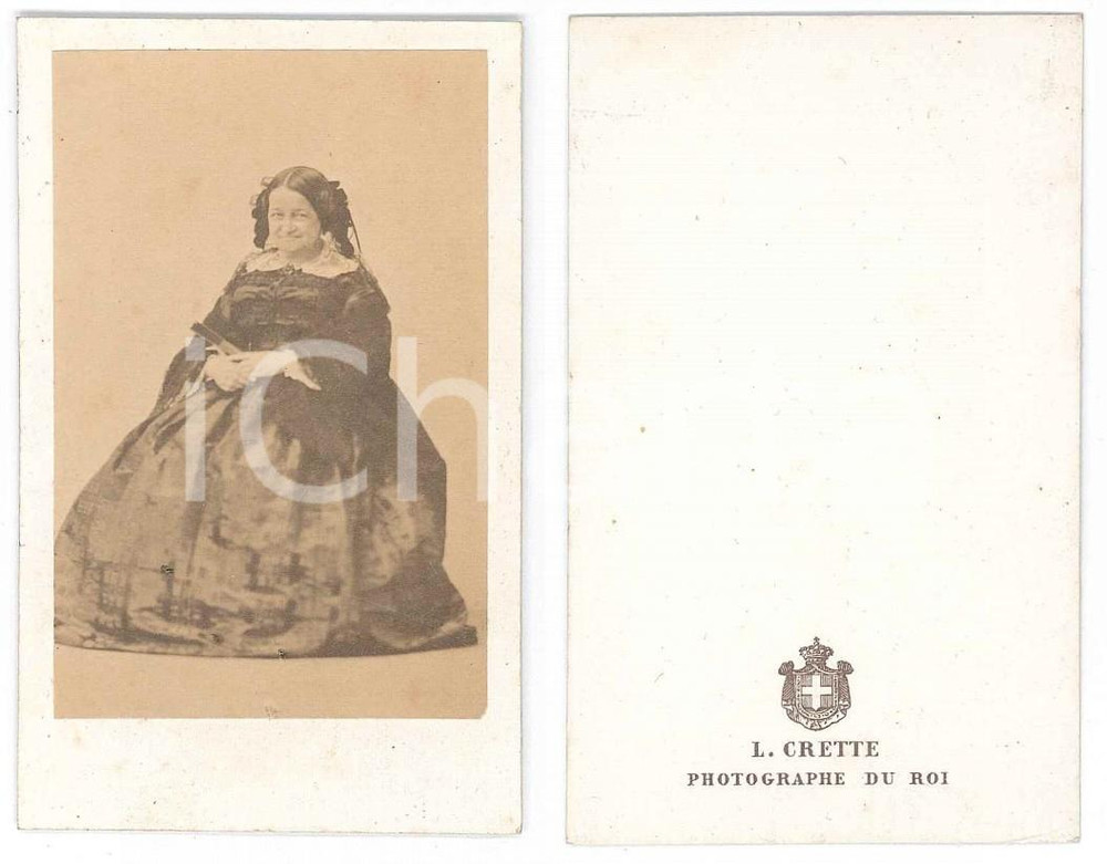 Fotografia d epoca originale 1870 ca NOBILTA  TORINO Ritratto di donna seduta Foto L. CRETTE CDV 1