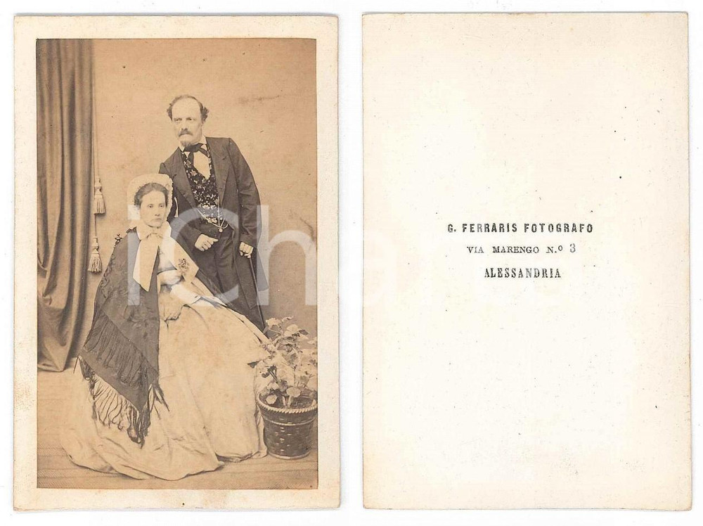Fotografia d epoca originale 1870 ca ALESSANDRIA Coppia di coniugi  Ritratto Foto G. FERRARIS CDV 1