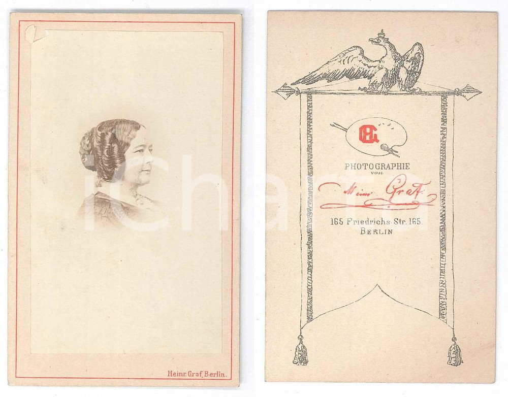 Fotografia d epoca originale 1870 ca BERLIN Portrait of a woman  Photo Heinrich GRAF CDV 1