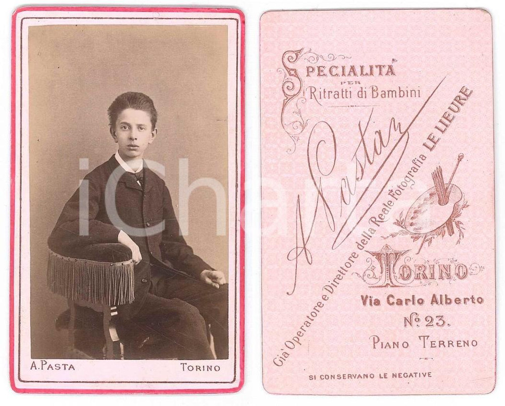 Fotografia d epoca originale 1880 ca TORINO Adolescente seduto  Ritratto  Foto Alessandro PASTA 1