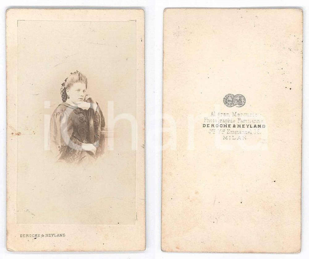Fotografia d epoca originale 1870 ca NOBILTA  MILANO Ritratto di giovane donna Foto DEROCHE & HEYLAND CDV 1
