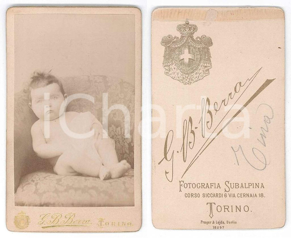 Fotografia d epoca originale 1880 ca TORINO Bambino in poltrona  Ritratto Foto G.B. BERRA CDV 1