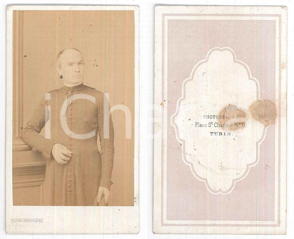 Fotografia d epoca originale 1870 ca TORINO Ritratto di un sacerdote  Foto SCHEMBOCHE CDV 1