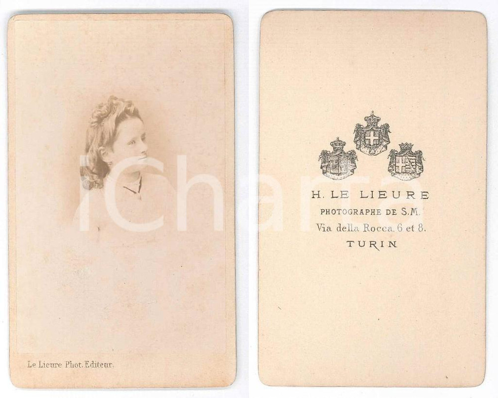 Fotografia d epoca originale 1870 ca TORINO Ritratto di bambina  Busto  Foto LE LIEURE  CDV 1