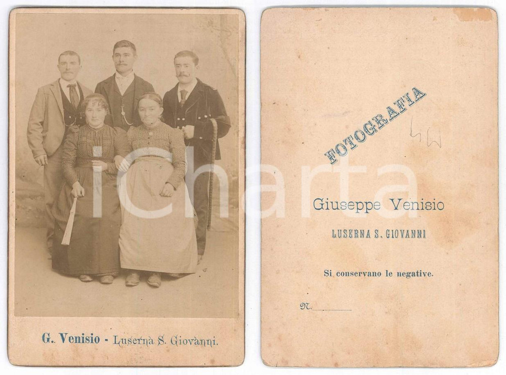 Fotografia d epoca originale 1910 ca LUSERNA SAN GIOVANNI Ritratto di famiglia  Foto Giacinto VENISIO 11x16 1