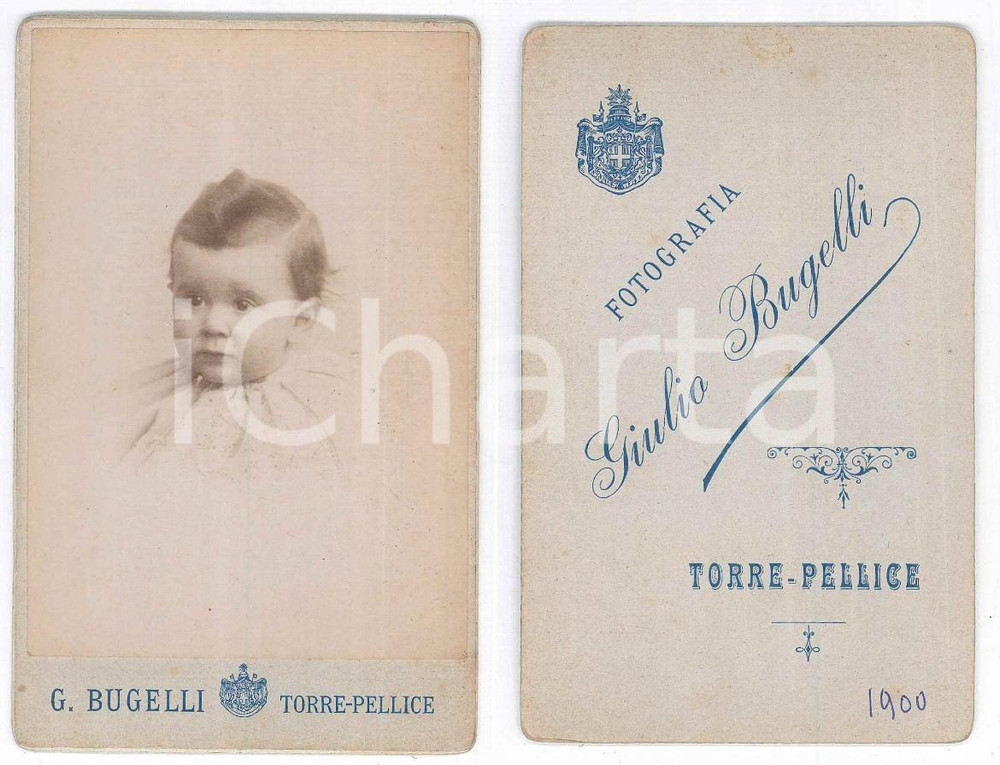 Fotografia d epoca originale 1900 TORRE PELLICE Marie Judith Mélanie JABIN bambina  Foto BUGELLI 8x13 1