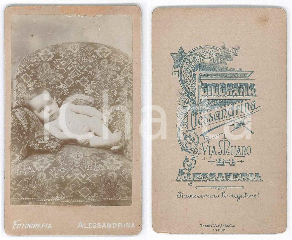 Fotografia d epoca originale 1890 ca ALESSANDRIA Ritratto di bambino in poltrona Fotografia Alessandrina CDV 1
