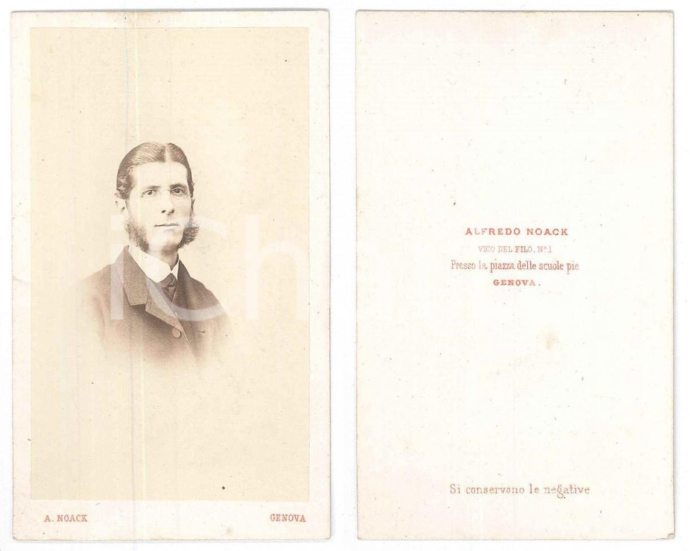 Fotografia d epoca originale 1870 ca GENOVA Ritratto di giovane uomo  Busto Foto Alfredo NOACK CDV 1