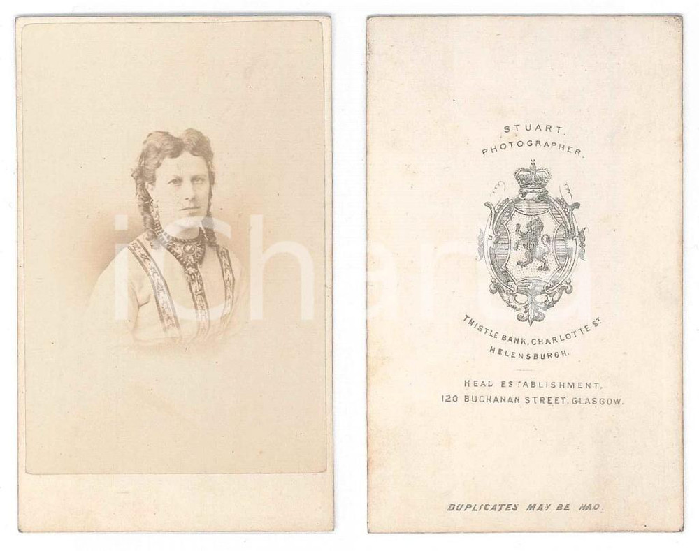 Fotografia d epoca originale 1870 ca HELENSURGH SCOTLAND Young woman  Portrait  Photo STUART CDV 1