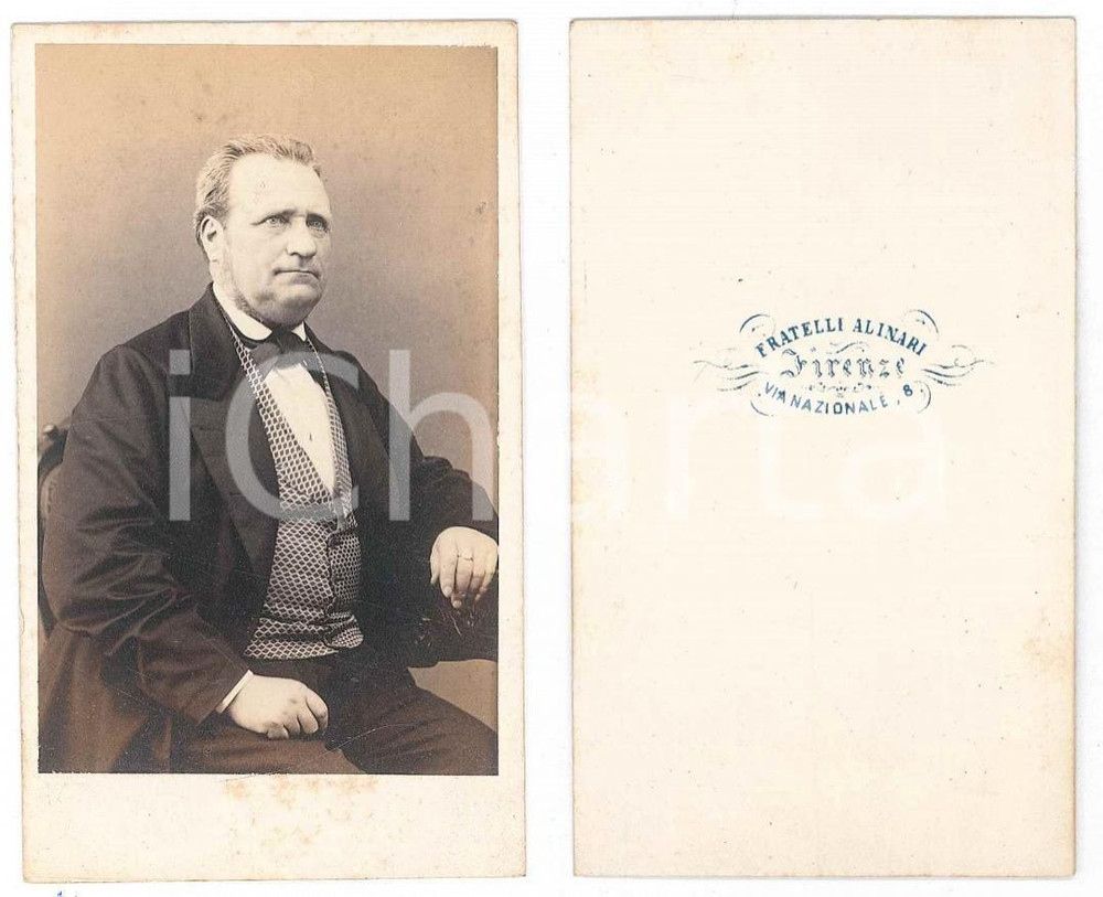 Fotografia d epoca originale 1870 ca NOBILTA  FIRENZE Ritratto maschile seduto  Foto Fratelli ALINARI CDV 1