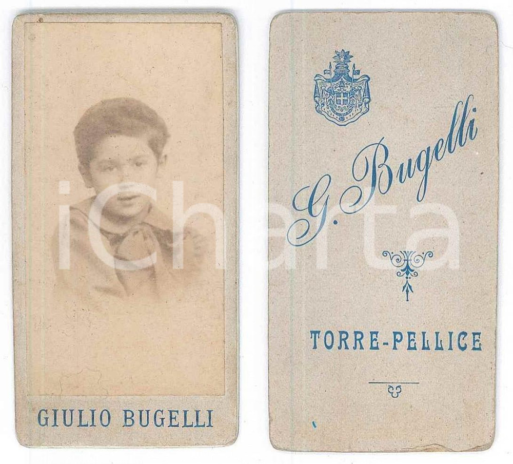 Fotografia d epoca originale 1910 ca TORRE PELLICE Ritratto di bambino  Foto Giulio BUGELLI 4x8 cm 1