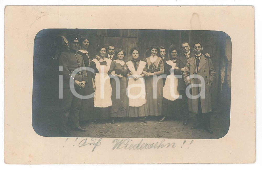 Fotografia d epoca originale 1913 BÃ–BINGEN GERMANY Dipendenti di un albergo  Gruppo Foto 14x9 cm 1