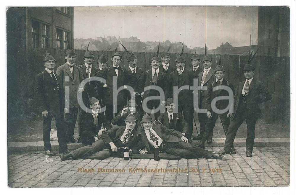 Fotografia d epoca originale 1912 PLAUEN GERMANIA GOLIARDIA  Riege Baumann Kyffhauserturnfahrt Foto 1