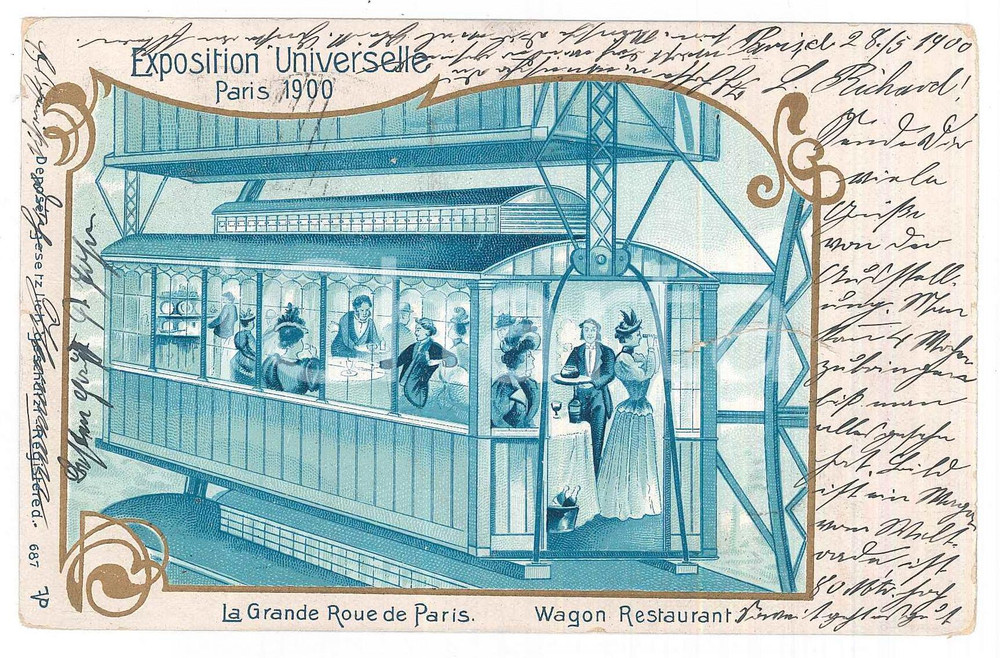 Cartolina originale da collezione 1900 PARIS Exposition Universelle  Grand Roue  Wagon Restaurant Carte postale 1