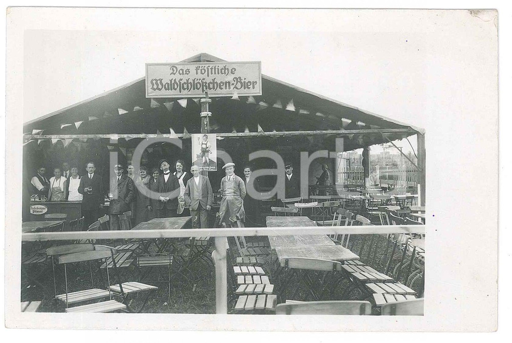 Fotografia d epoca originale 1930 ca GERMANIA  Birreria  WaldschlÃ¶sschenBier Foto cartolina ANIMATA 1