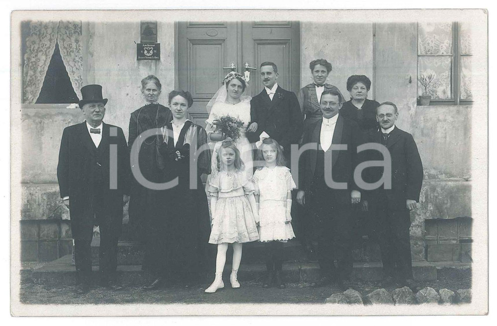 Fotografia d epoca originale 1917 PÃ–ÃŸNECK D Coppia di sposi con famiglia nel giorno del matrimonio Foto 1