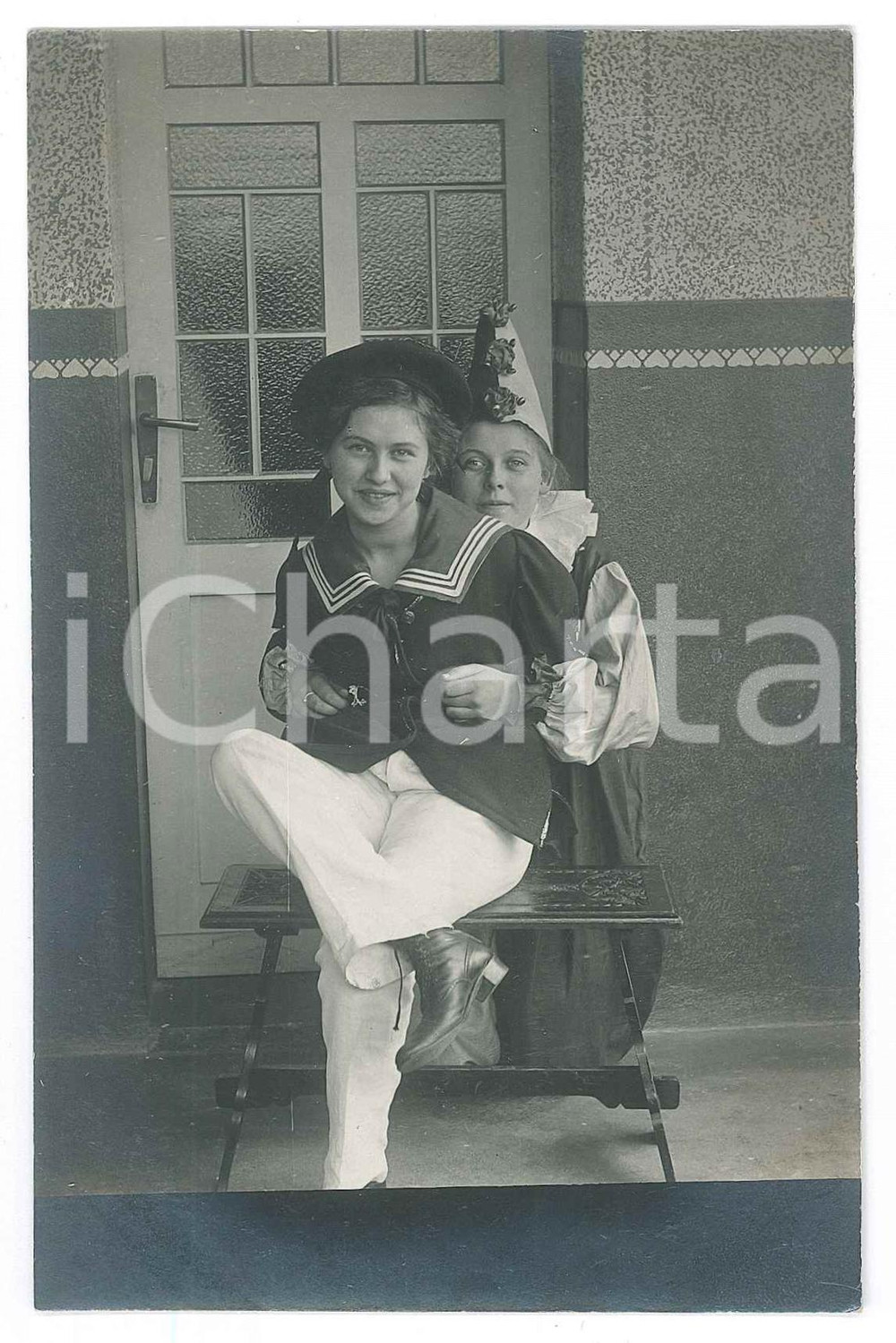 Fotografia d epoca originale 1925 ca HALBERSTADT D  CARNEVALE  Ragazze in costume 4 Foto 9x14 cm 1