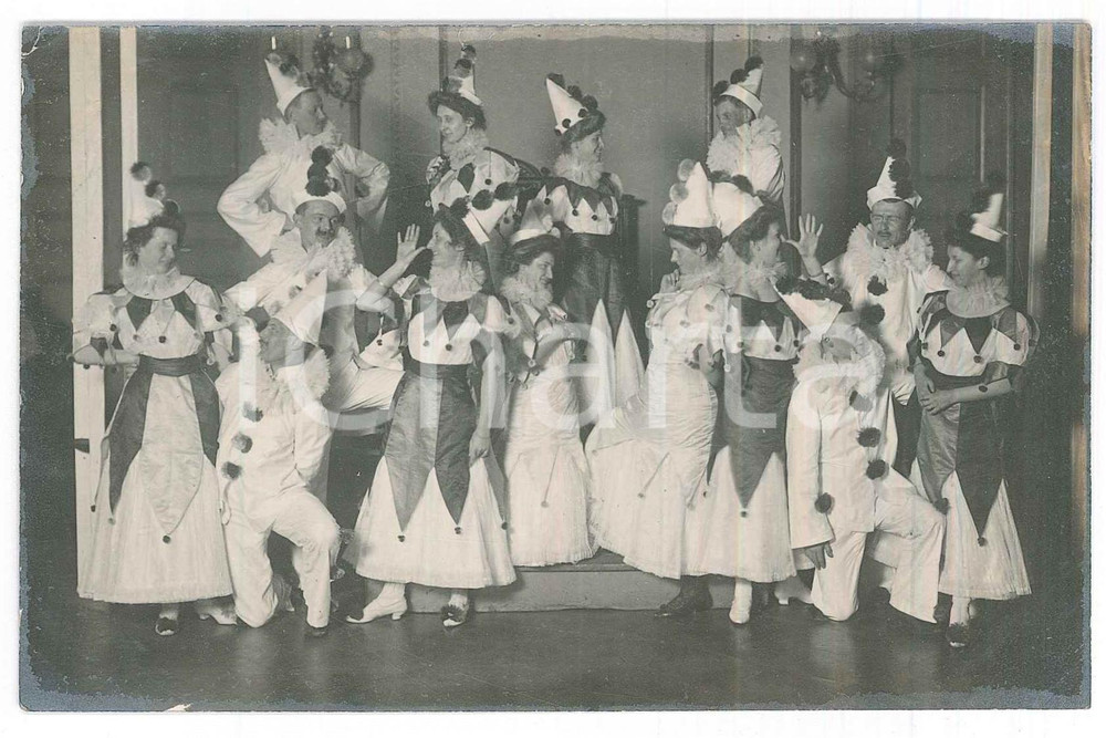 Fotografia d epoca originale 1909 STETTIN POLAND CARNEVALE  Pagliacci ballerini Foto 14x9 cm 1