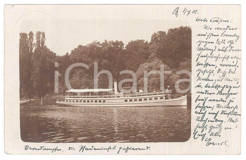 Fotografia d epoca originale 1901 Area di BERLINO  TRASPORTI  Battello in navigazione Foto 14x9 cm 1