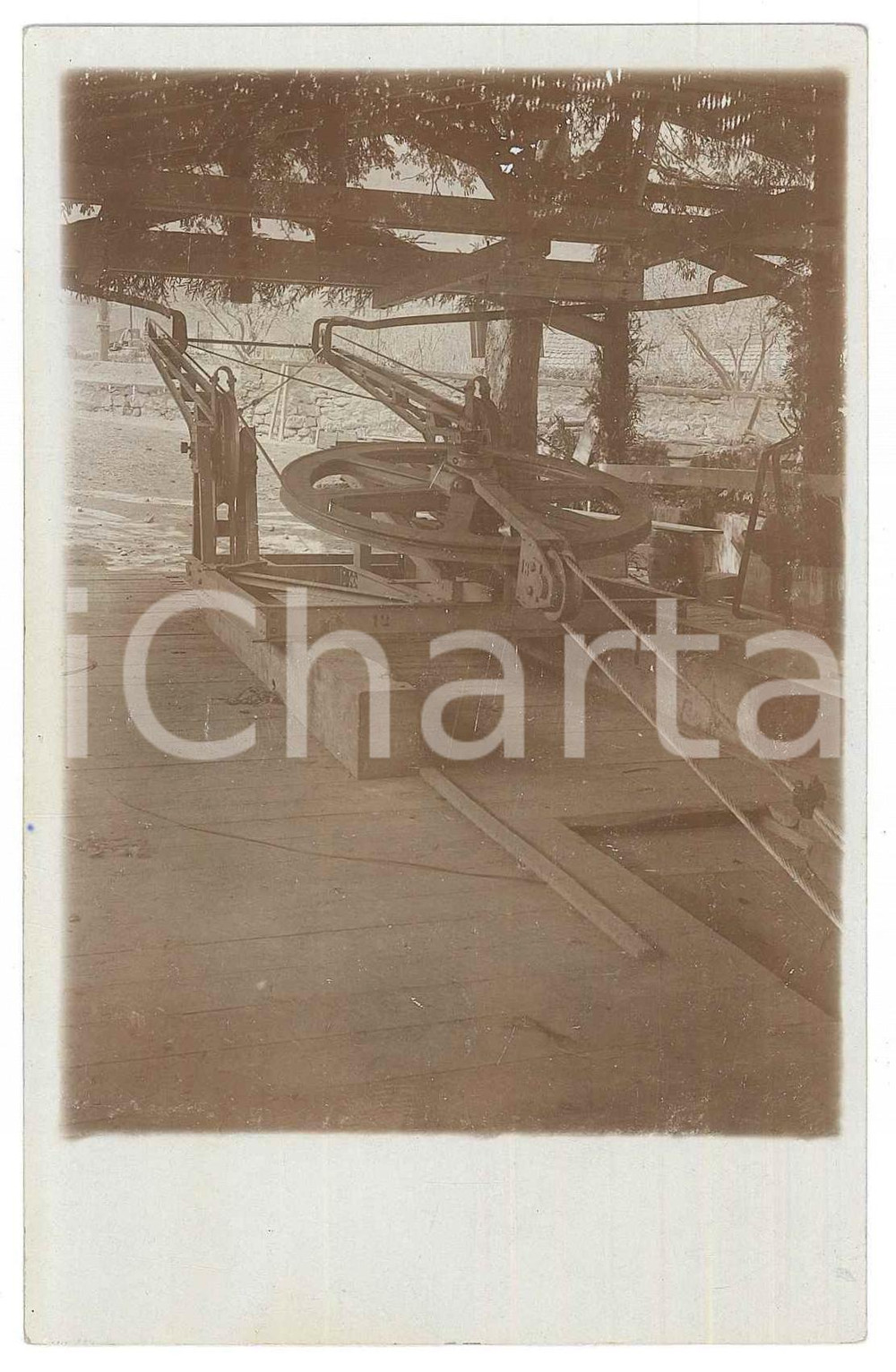Fotografia d epoca originale 1920 ca STOCKACH D Armierungskompanie  Impianto con puleggia Foto 9x14 cm 1