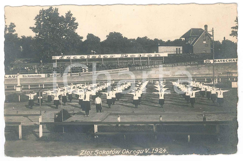 Fotografia d epoca originale 1924 SPORT GINNASTICA  SOKOLOW POLAND  Esibizione di gruppo Foto 14x9 1