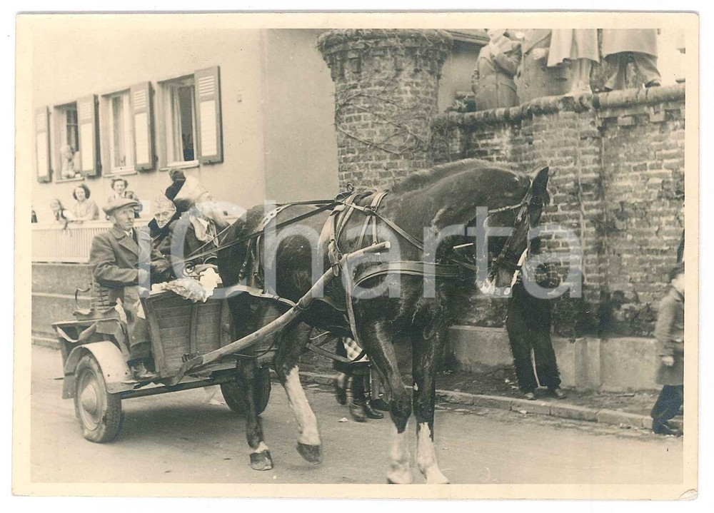 Fotografia d epoca originale 1952 GERMANY  Horsedrawn carriage passing Photo 15x10 cm 1