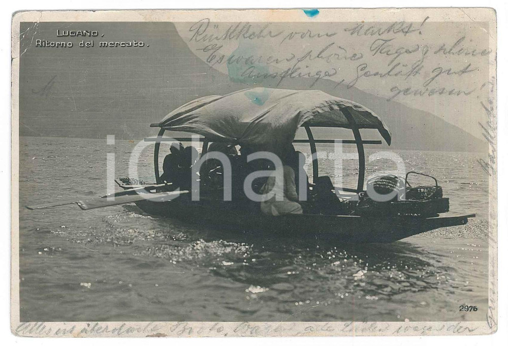 Cartolina originale da collezione 1920 ca LUGANO SVIZZERA Ritorno del mercato  Batell Cartolina FP VG 1