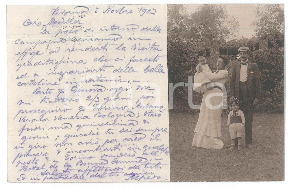 Fotografia d epoca originale 1903 LIVORNO Ritratto di famiglia borghese con i due bambini Foto 14x9 cm 1