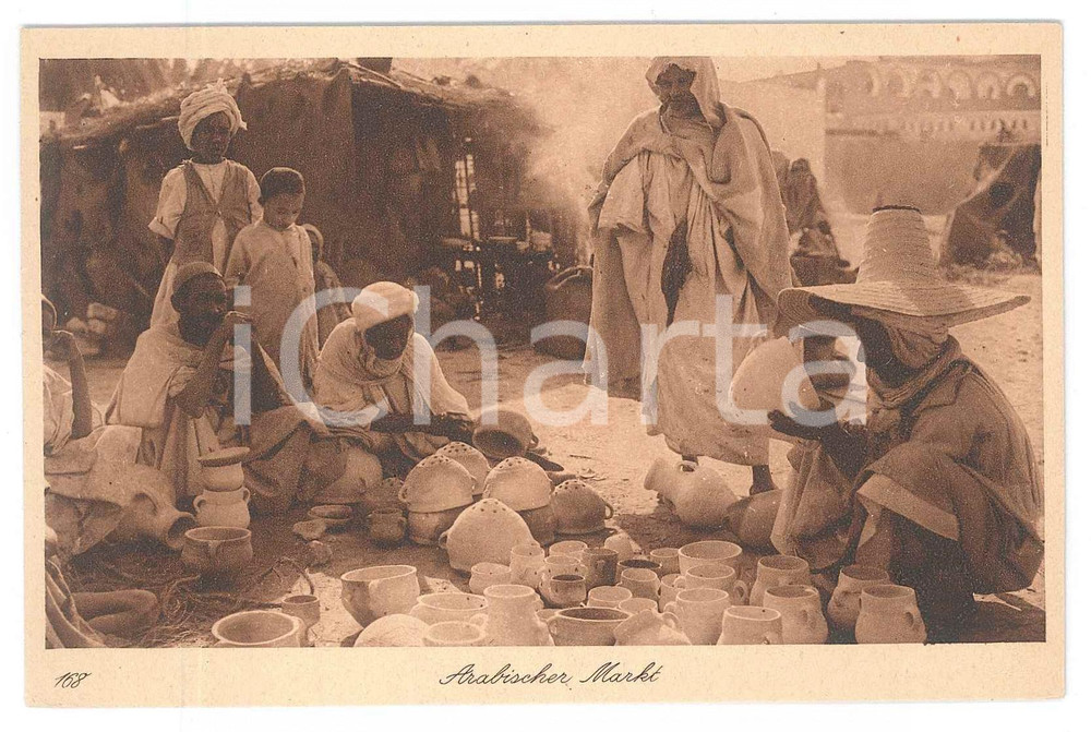 Cartolina originale da collezione 1925 ca NORTH AFRICA  ETHNIC TYPES  Arabischer Markt Postcard 1