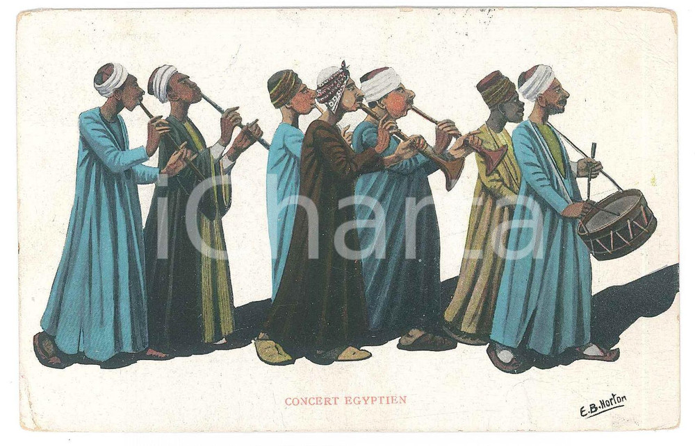 Cartolina originale da collezione 1910 ca EGYPT  TYPES AND SCENES  Concert Ã©gyptien Postcard E. B. NORTON 1