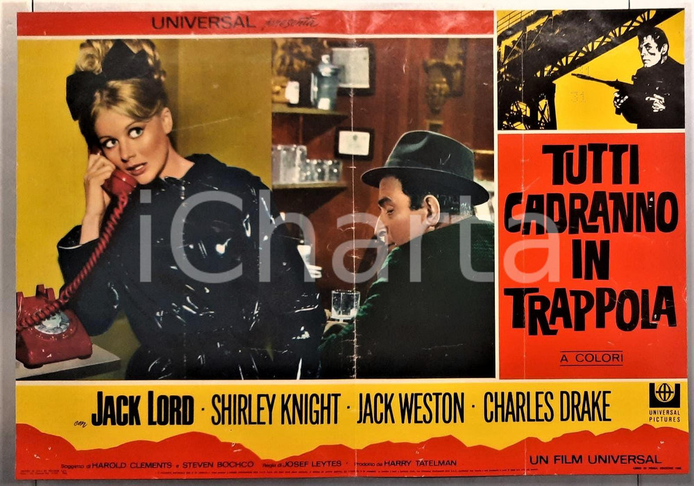 Materiale cinematografico d’epoca 1968 TUTTI CADRANNO IN TRAPPOLA Jack LORD Shirley KNIGHT Lobby card 67x45 cm 1