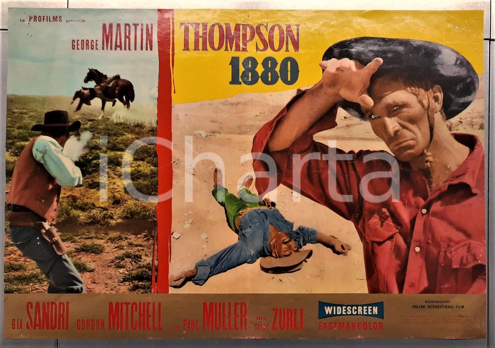 Materiale cinematografico d’epoca 1966 THOMPSON 1880 Film WESTERN George MARTIN Gia SANDRI Lobby card 46x67 cm 1