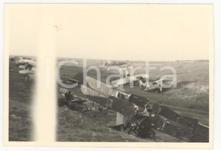 Fotografia d epoca originale 1940ca WW2 VARSAVIA dintorni Aeroplani distruttiREAL PHOTO cm 9X6 1