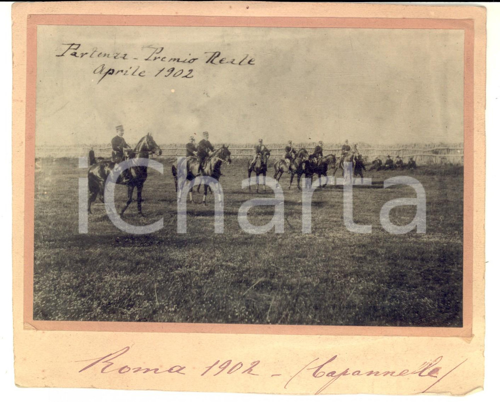 Fotografia d epoca originale 1902 ROMA Ippodromo Capannelle  Partenza del Premio Reale  Fotografia 17x14 1