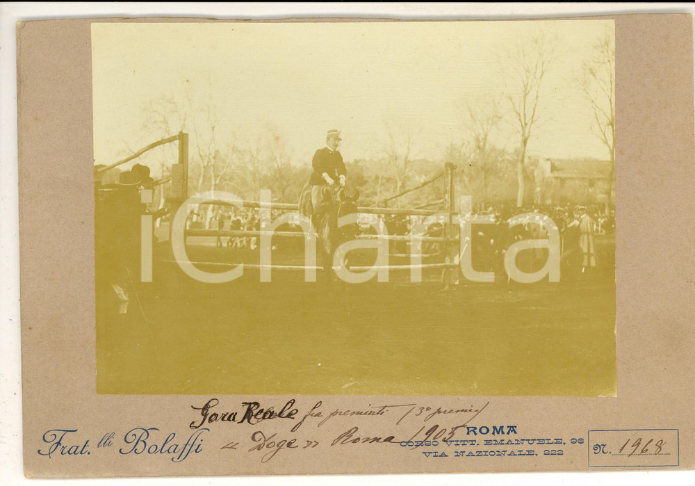 Fotografia d epoca originale 1905 ROMA IPPICA Gara Reale fra premiati  Cavallo DOGE al salto  Foto BOLAFFI 1