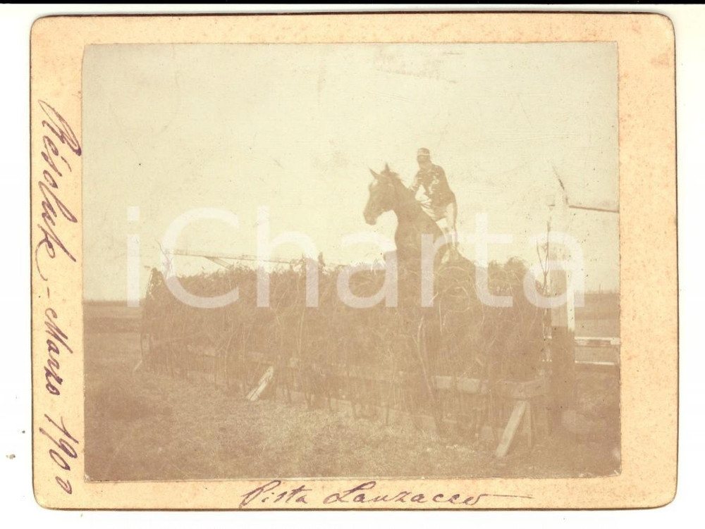 Fotografia d epoca originale 1900 LAUZACCO / PAVIA DI UDINE IPPICA Cavallo RESOLUTE in gara  Foto 15x12 cm 1