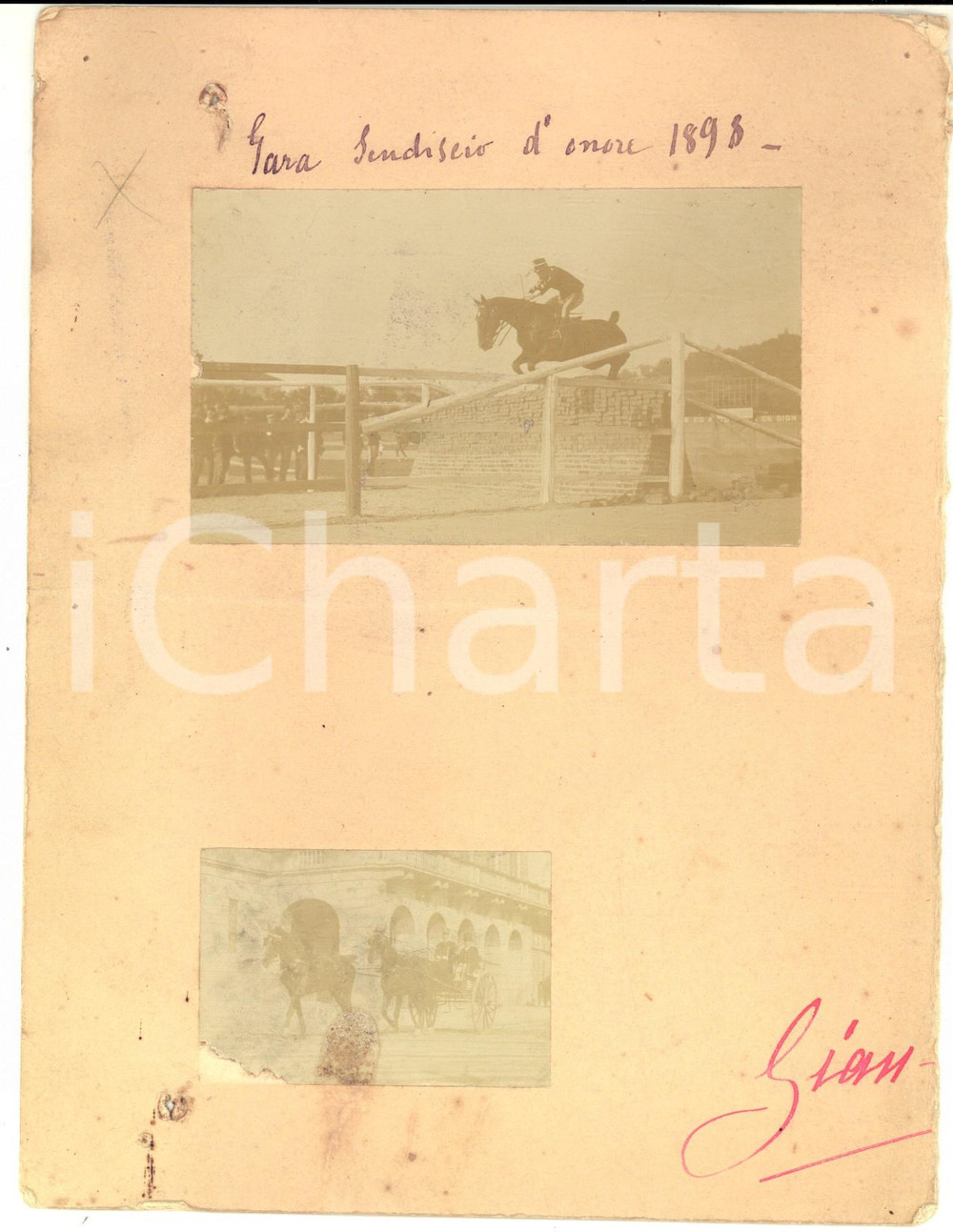 Fotografia d epoca originale 1898 IPPICA TORINO Gara Scudiscio d onore e siflata  Collage 2 foto RARE 1