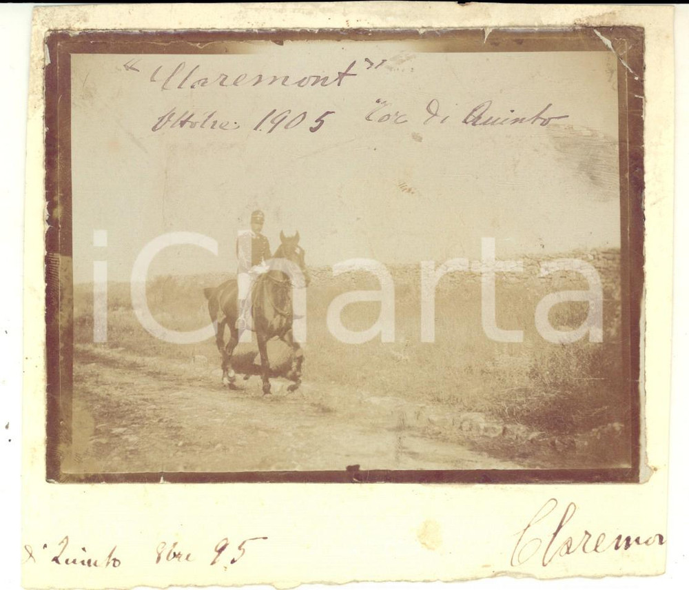 Fotografia d epoca originale 1895 IPPICA ROMA TOR DI QUINTO Ufficiale al trotto su CLAREMONT  Foto 14x12 1