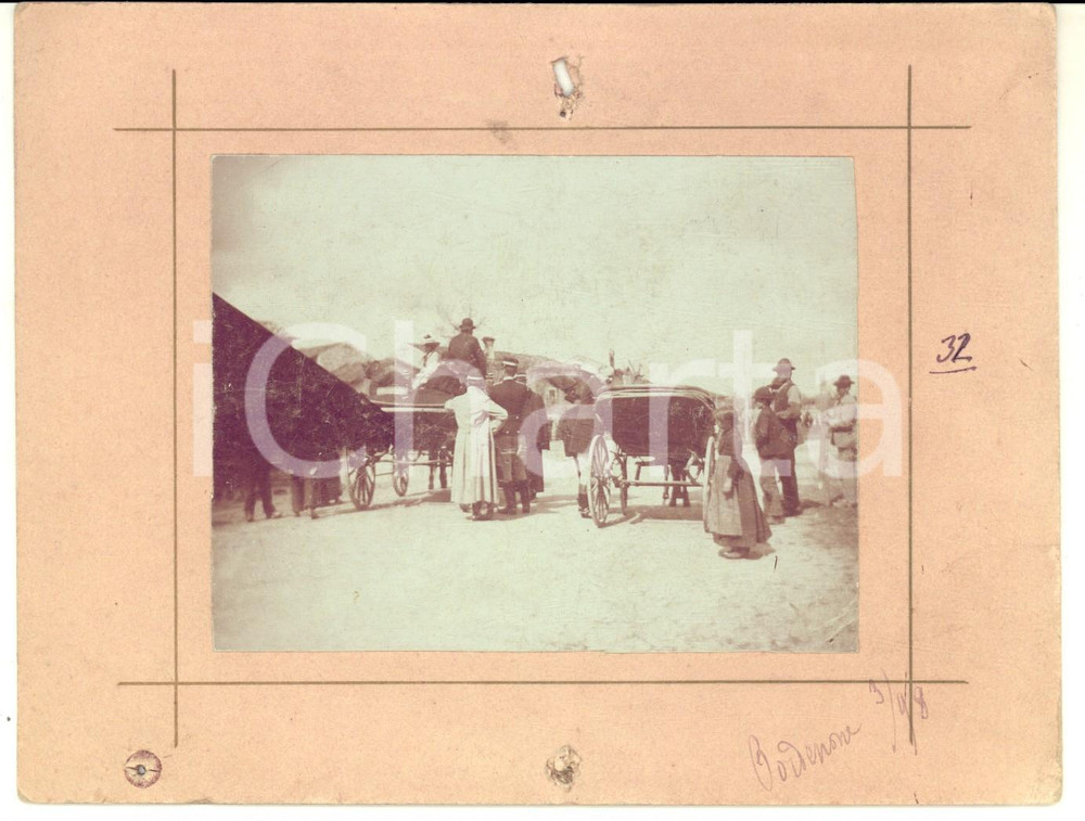 Fotografia d epoca originale 1898 PORDENONE Ufficiali di cavalleria accolgono carrozze  Foto VINTAGE 17x13 1